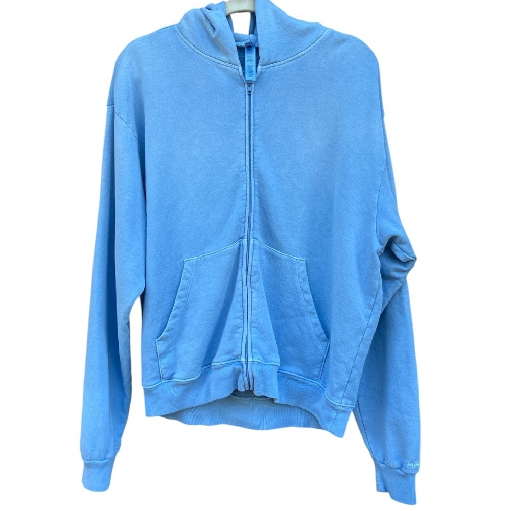SKIMS Cozy Fleece Zip-Up Hoodie Blue Size Large | Soft Cotton Blend cozy luxury